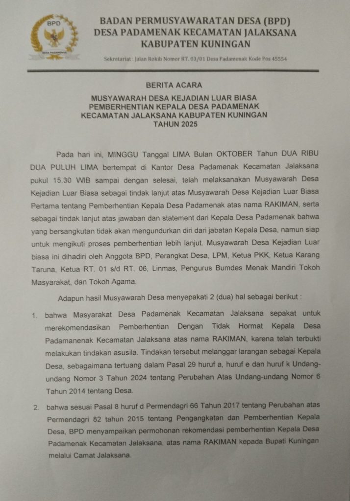 Warga Padamenak Siap Demo ke Pemda: “Ontrog Bupati, Rekom Pemberhentian Kades Mandek”