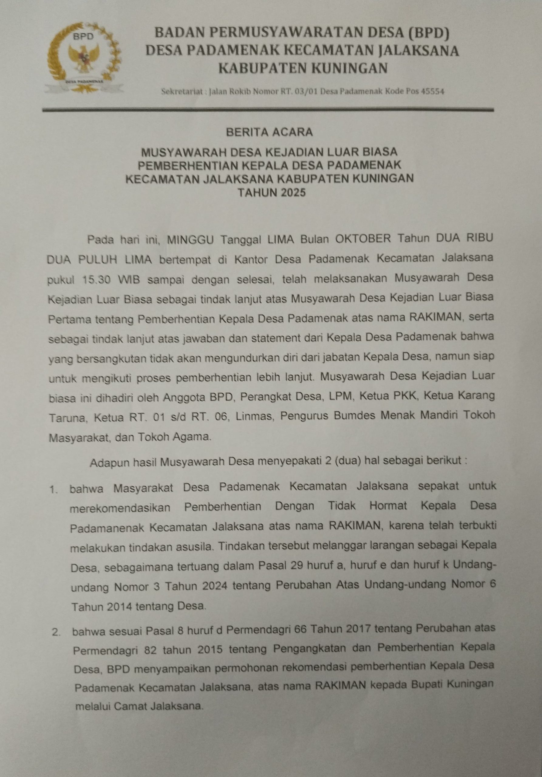 Warga Padamenak Siap Demo ke Pemda: “Ontrog Bupati, Rekom Pemberhentian Kades Mandek”